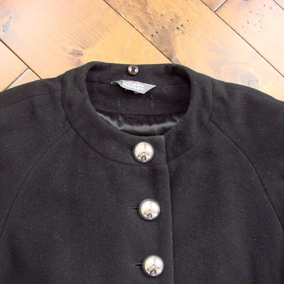 Hilary Radley Black Wool Cashmere Long Coat Dressy Silver Buttons Size Petite 6 - Picture 2 of 12